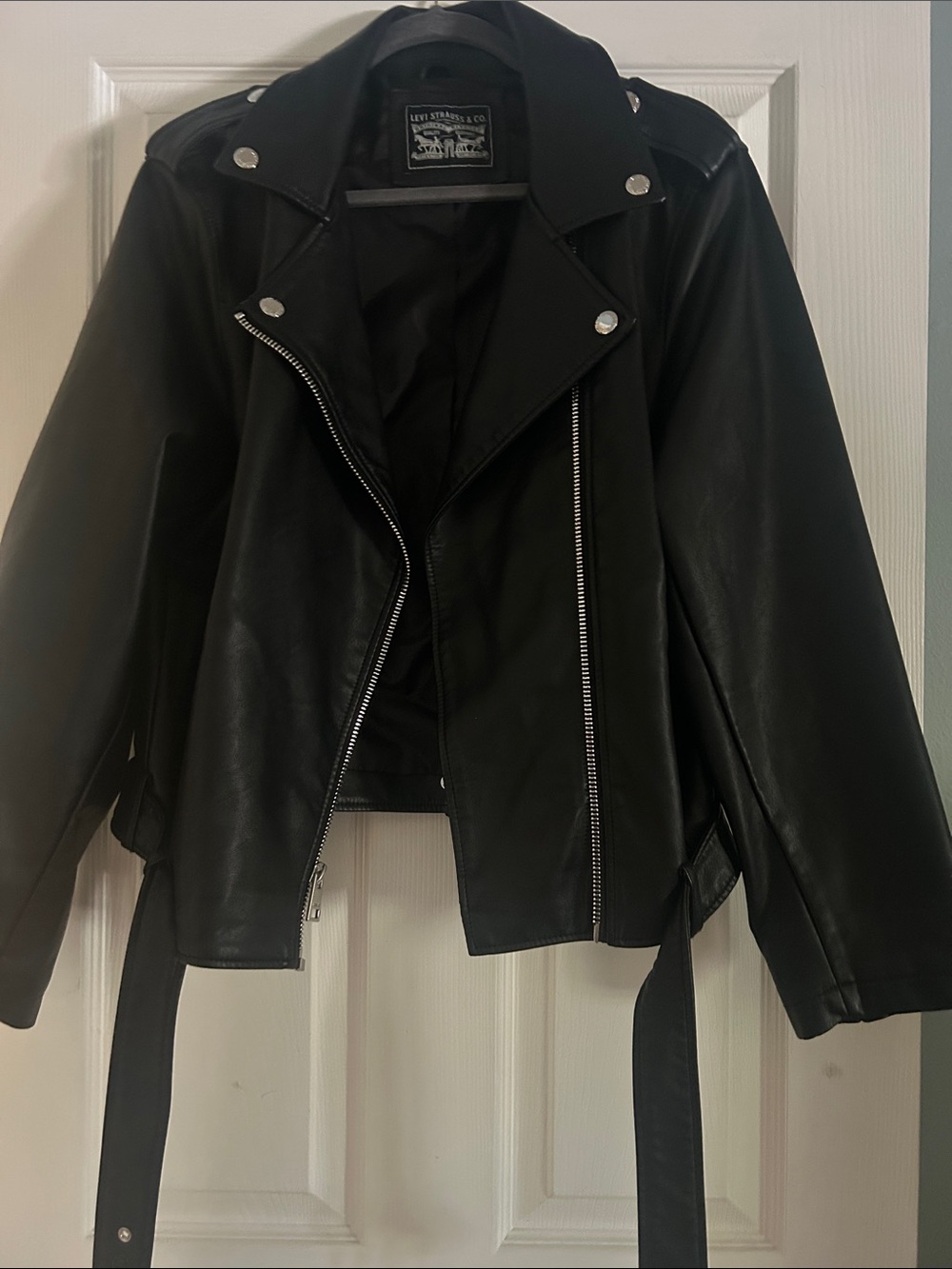 Levi's Black Faux Leather Moto Jacket with Belt